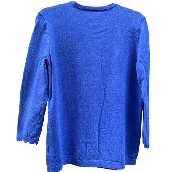 Talbots Womens Violet Blue Scalloped Edge 3/4 Sleeve Cardigan Size Medium - Picture 2 of 6